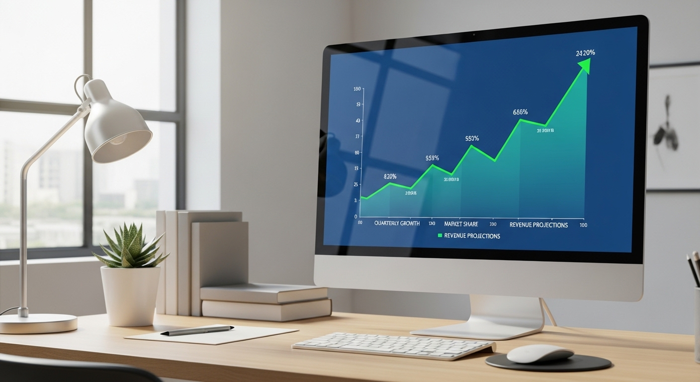 Màn hình máy tính hiển thị biểu đồ tăng trưởng dữ liệu ấn tượng, minh họa phân tích chiến lược để tìm hiểu cách bật kiếm tiền từ Facebook cá nhân hiệu quả.