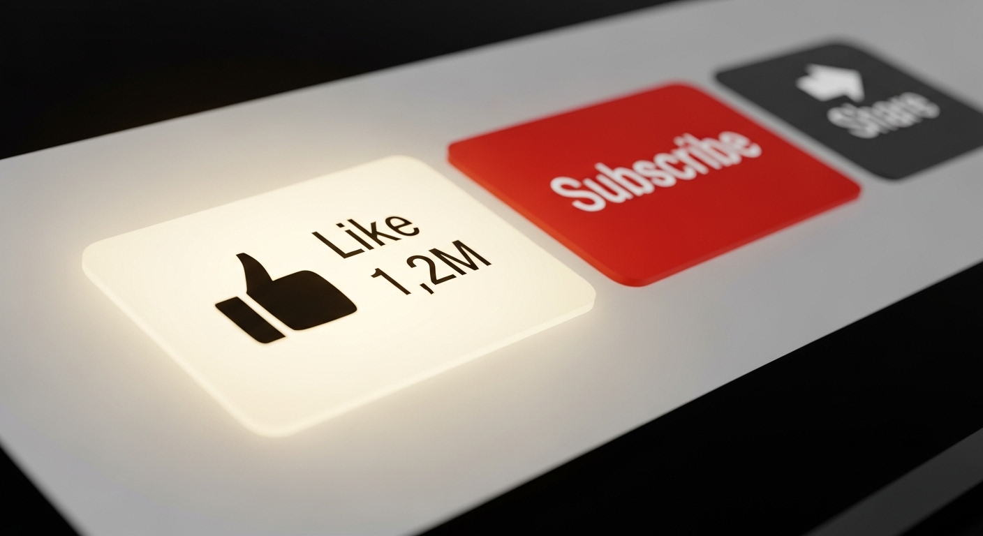 Nút Like YouTube nổi bật, sáng rõ với số lượng like cao kỷ lục trên giao diện video. Cạnh đó là nút Subscribe và Share, minh họa tầm quan trọng của việc tăng like YouTube.