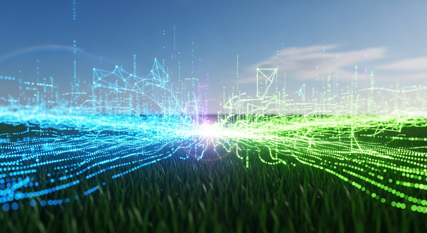 Ảnh minh họa AI tạo cảnh quan thiên nhiên sống động từ dữ liệu số, thể hiện khả năng biến đổi hình ảnh. Tìm hiểu cách chuyển ảnh thành video trên Gemini để tạo nội dung hấp dẫn.