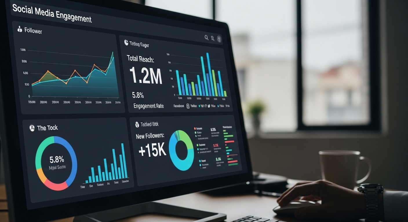 Màn hình máy tính hiển thị biểu đồ phân tích tương tác mạng xã hội sống động, giúp hoạch định chiến lược để kiếm tiền trên Facebook hiệu quả.