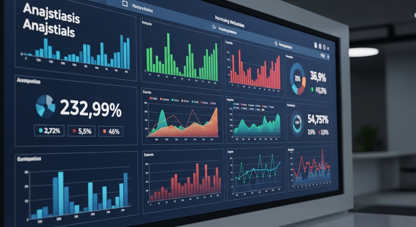 Màn hình hiện đại hiển thị bảng điều khiển phân tích dữ liệu chi tiết, với biểu đồ tăng trưởng và số liệu hiệu suất, minh họa các chỉ số quan trọng cho cách kiếm tiền trên TikTok hiệu quả.