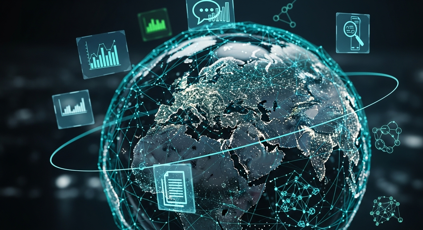 Quả địa cầu số phát sáng với các đường kết nối và biểu tượng tài chính, tượng trưng cơ hội kiếm tiền online toàn cầu.