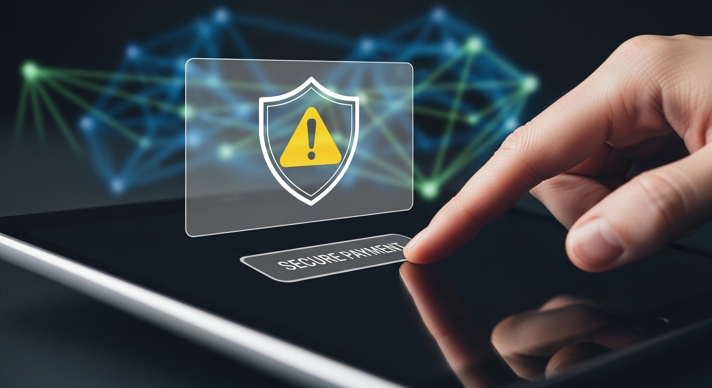 Tay lướt trên nút thanh toán an toàn trên tablet với cảnh báo bảo mật. Nhấn mạnh tầm quan trọng của an toàn giao dịch khi tìm hiểu MMO là gì. Tay lướt trên nút thanh toán an toàn trên tablet với cảnh báo bảo mật. Nhấn mạnh tầm quan trọng của an toàn giao dịch khi tìm hiểu MMO là gì.