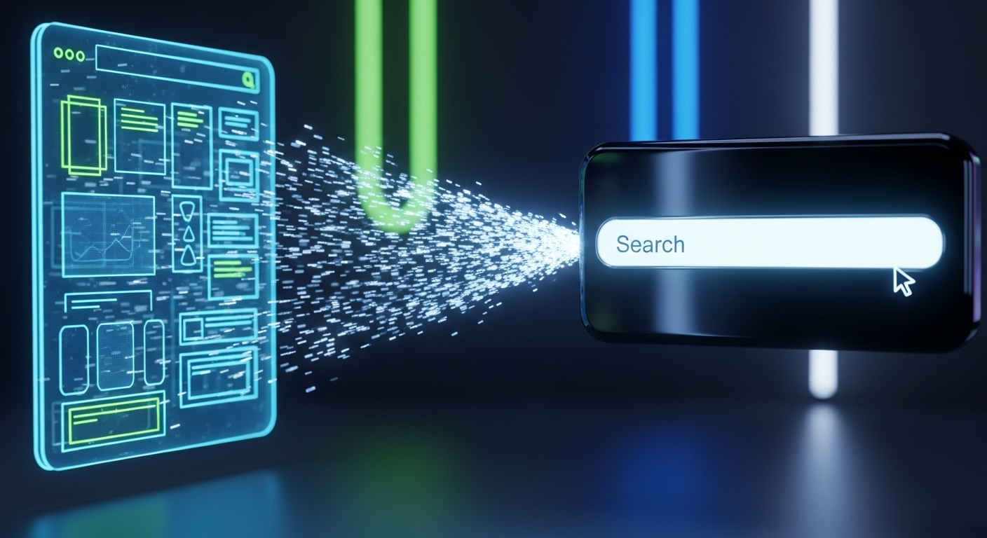 Hình ảnh minh họa luồng dữ liệu năng động kết nối website và thanh tìm kiếm, thể hiện cơ chế nhắm mục tiêu chính xác. Đây là giải thích trực quan về Dynamic Ads là gì.