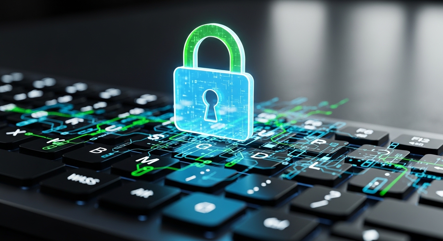 Ổ khóa kỹ thuật số phát sáng trên bàn phím, minh họa tầm quan trọng của bảo mật tài khoản mạnh mẽ. Giúp người dùng tránh rủi ro bị xâm nhập và những hành động không mong muốn như hủy kết bạn Facebook. Ổ khóa kỹ thuật số phát sáng trên bàn phím, minh họa tầm quan trọng của bảo mật tài khoản mạnh mẽ. Giúp người dùng tránh rủi ro bị xâm nhập và những hành động không mong muốn như hủy kết bạn Facebook.