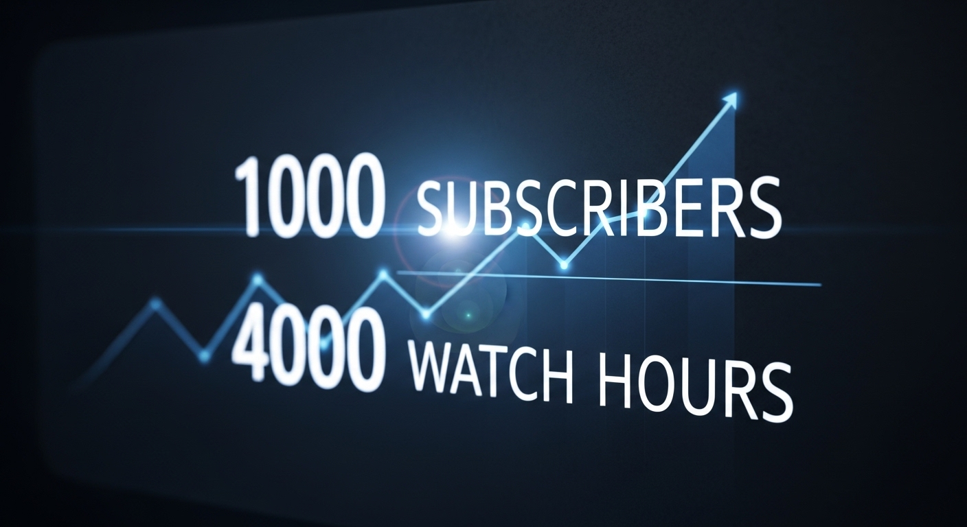 Màn hình kỹ thuật số hiển thị 1000 Subscribers và 4000 Giờ xem, minh họa thành công khi tăng view và sub cho kênh Youtube hiệu quả.