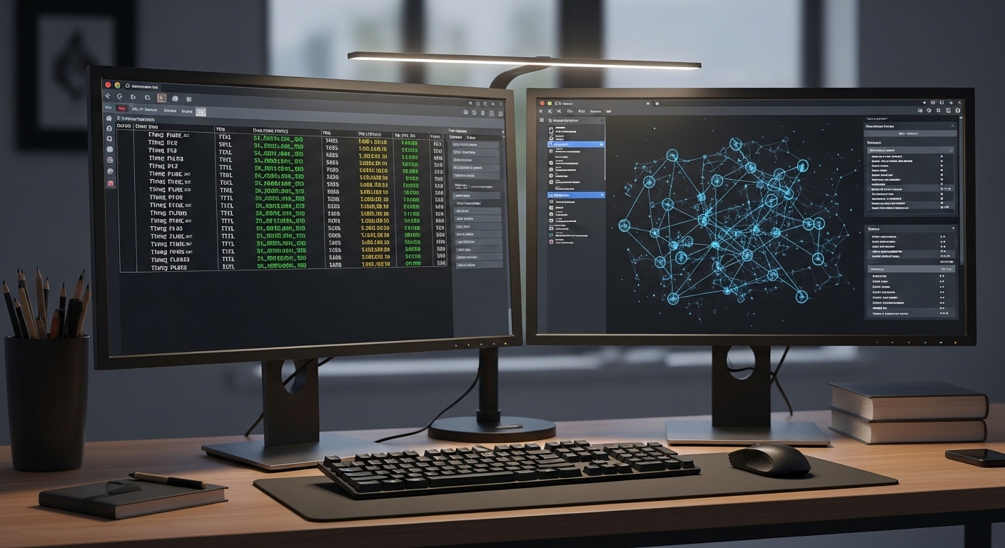 Màn hình máy tính hiển thị kết quả ping liên tục, minh họa Cách Ping địa chỉ IP trên bàn làm việc hiện đại với thiết lập hai màn hình và thông tin mạng.