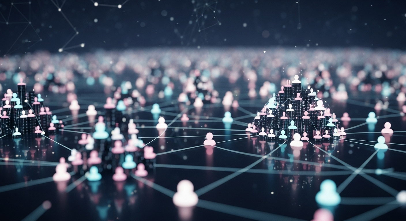 Mạng lưới kỹ thuật số sống động với các nút hồ sơ online kết nối, được quản lý chặt chẽ. Hình ảnh minh họa môi trường số lý tưởng để tối ưu hoạt động khi chạy quảng cáo Facebook bằng VPS.