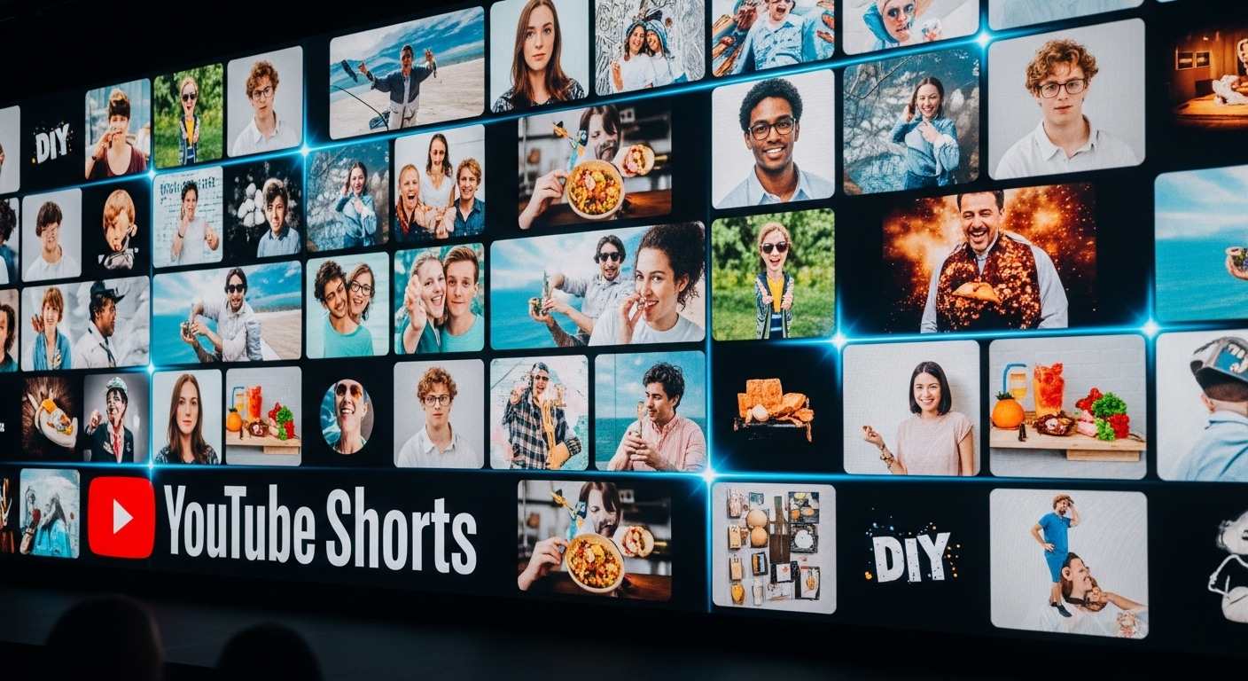 Màn hình lớn hiển thị đa dạng video ngắn trên YouTube Shorts, biểu tượng rõ nét, thu hút. Tìm hiểu cách bật kiếm tiền Youtube hiệu quả với Shorts và nội dung sáng tạo của bạn.