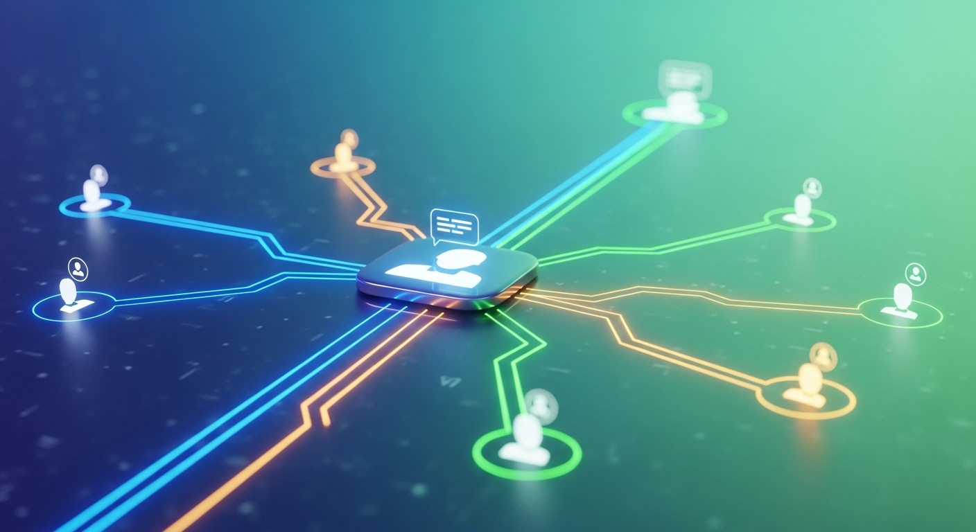 Một giao diện số trừu tượng với các đường phát sáng kết nối icon sản phẩm và hồ sơ khách hàng, minh họa chiến lược hiệu quả cho cách kiếm tiền trên Facebook.