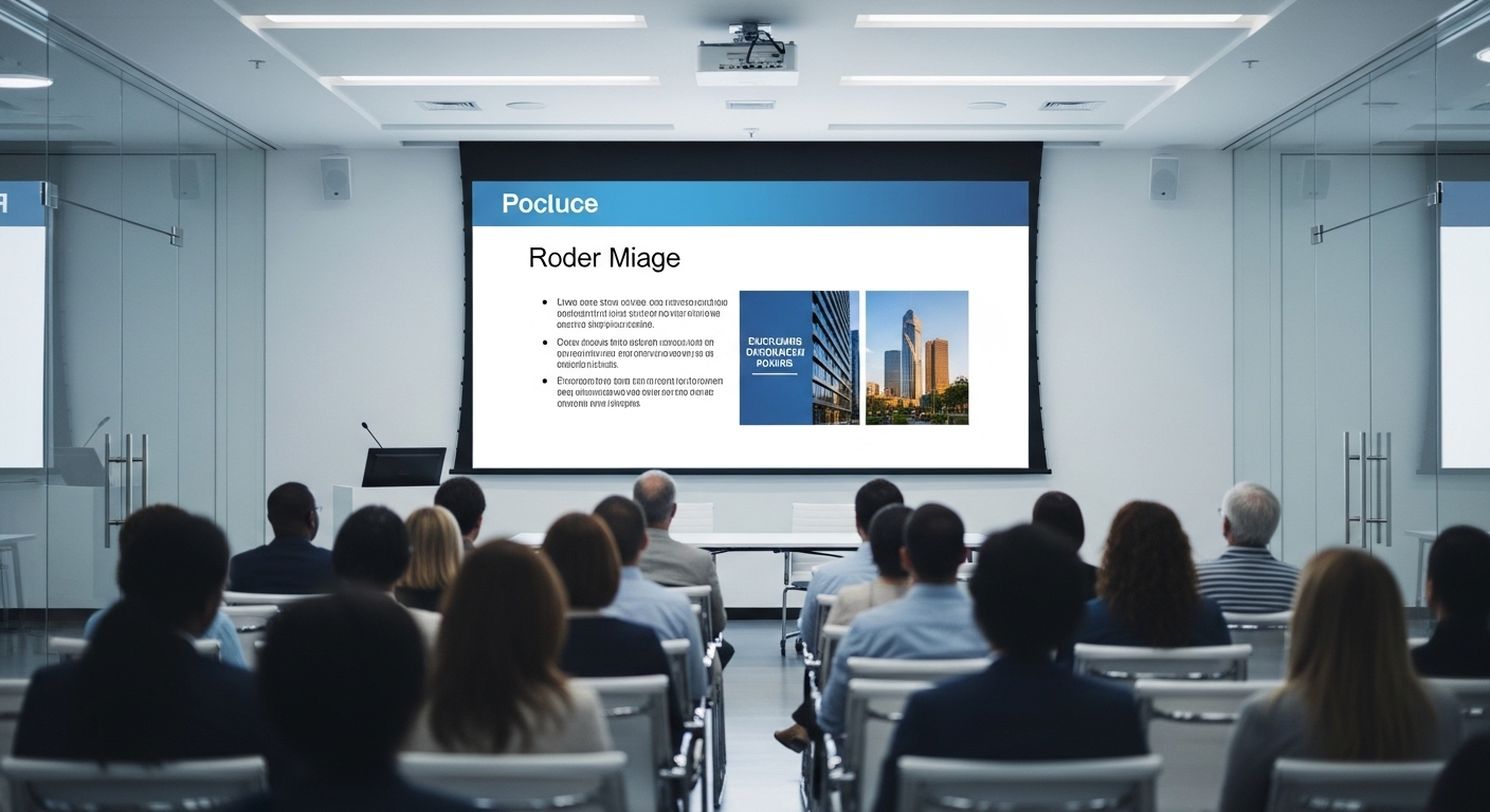 Slide thuyết trình chuyên nghiệp, rõ ràng trên màn hình lớn, thành quả từ hướng dẫn tạo slide thuyết trình bằng Canva AI.